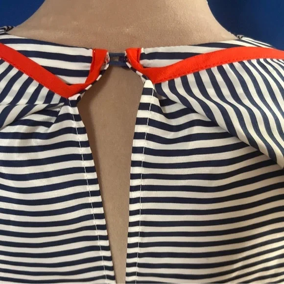 THLM Navy and White Striped Blouse with Orange Piping Detail EUC Size Small - Picture 5 of 7